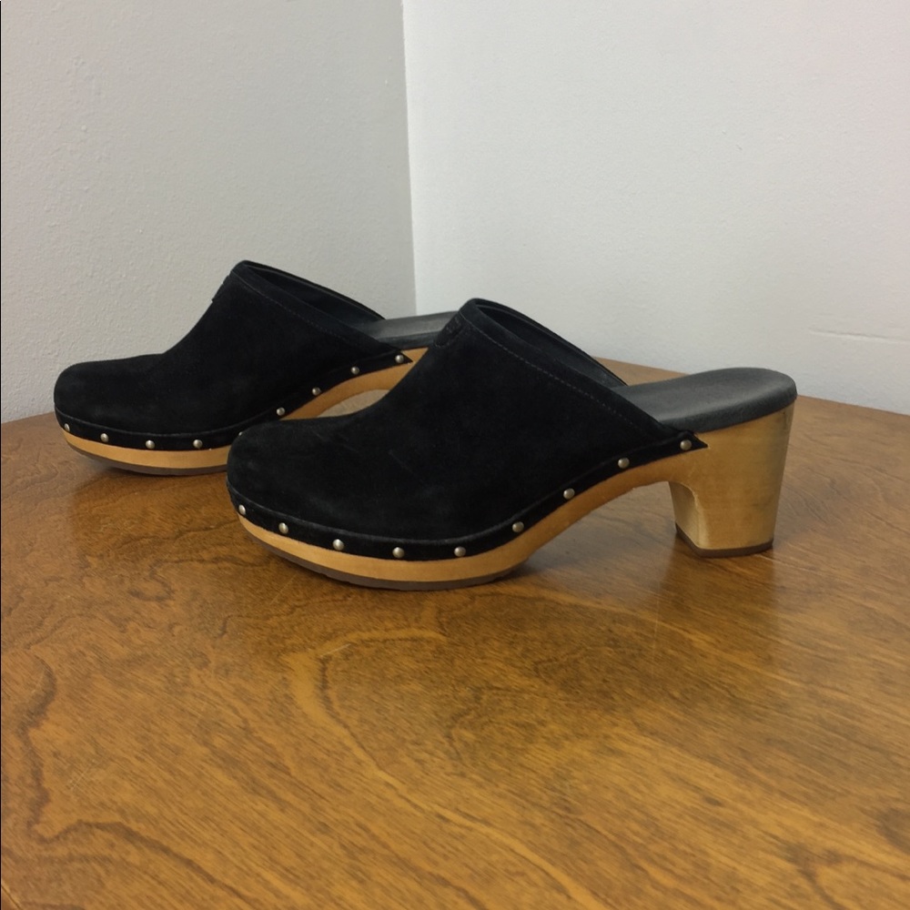 Ugg Australia Black Suede Wooden Abbie Clogs